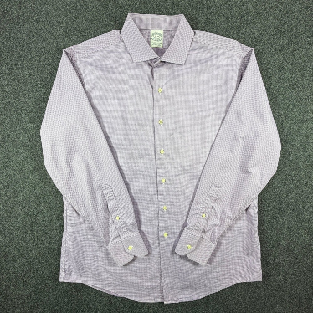 Brooks Brothers Makers Mens 17-35 Purple Check Egyptian Cotton Dress Shirt USA
